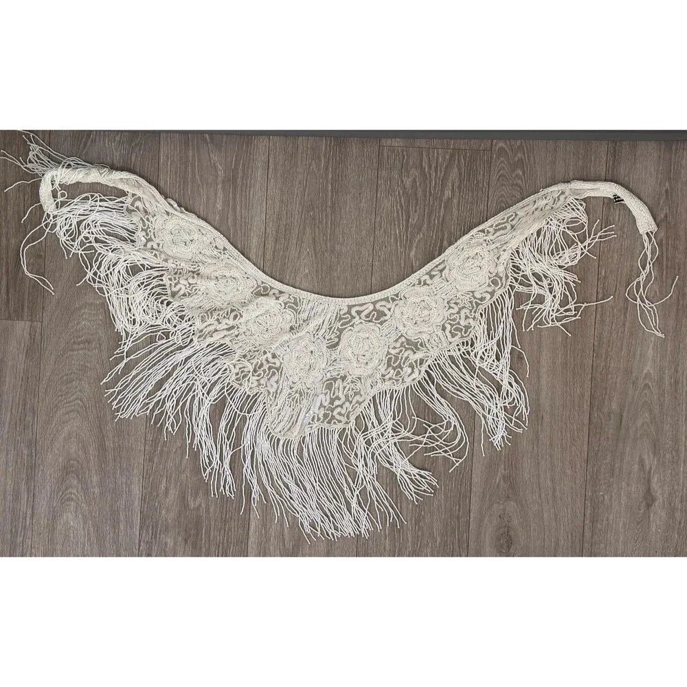 Vintage Beaded Fringe Shawl  Western Fashion Statement Collar